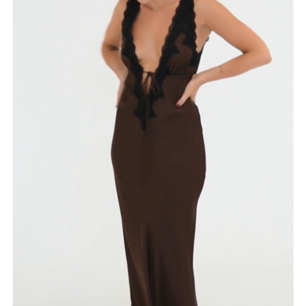 Rumored Venice lace slip dress in brown